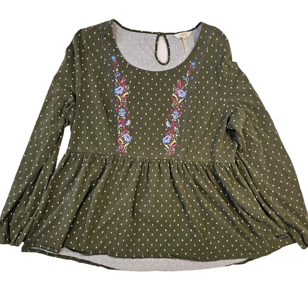 Matilda Jane Olive Green Diamond Print Embroidered Babydoll Top XXL